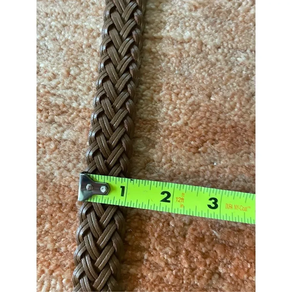 Braided Tan Leather Belt with Antique Brass Buckle